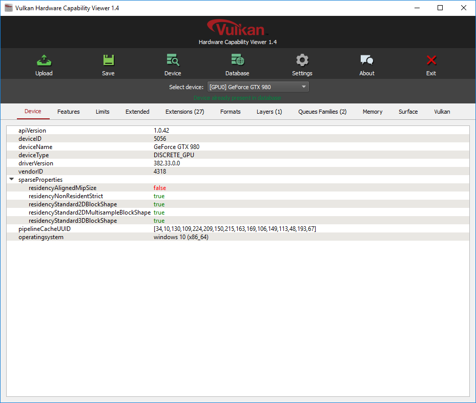 Vulkan hardware capability viewer